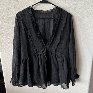 NWOT Black Ruffled Long Sleeve Blouse
